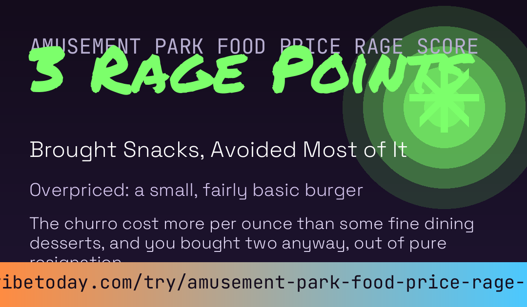Amusement Park Food Price Rage Score card