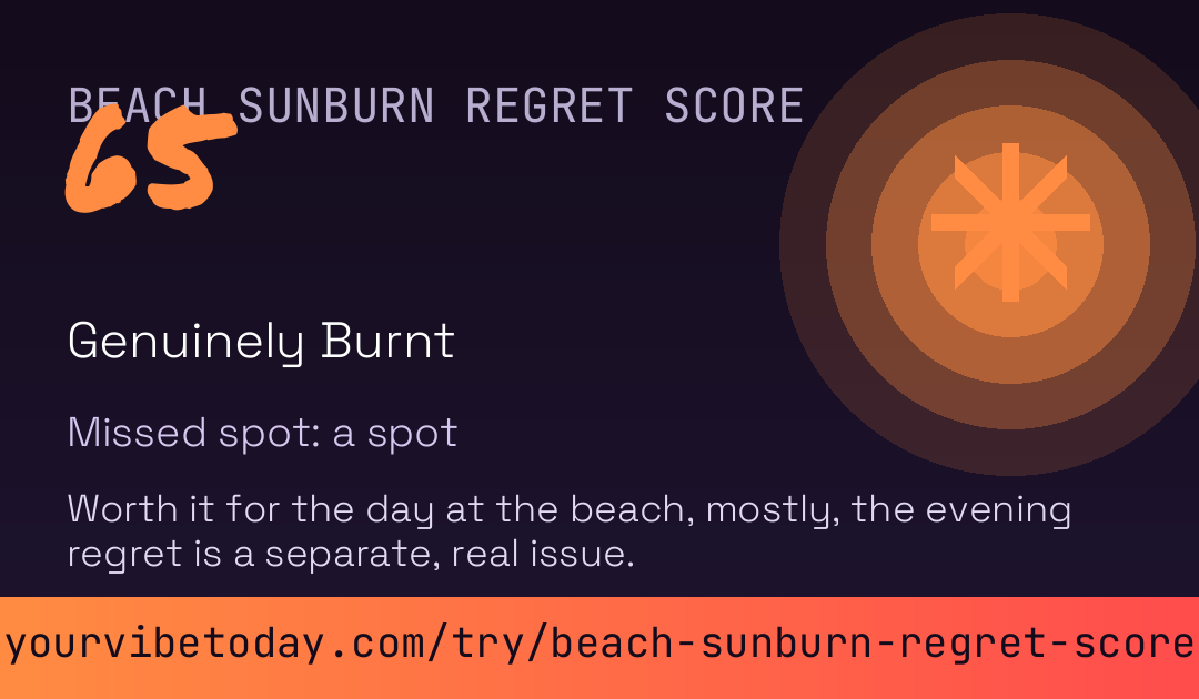 Beach Sunburn Regret Score card preview