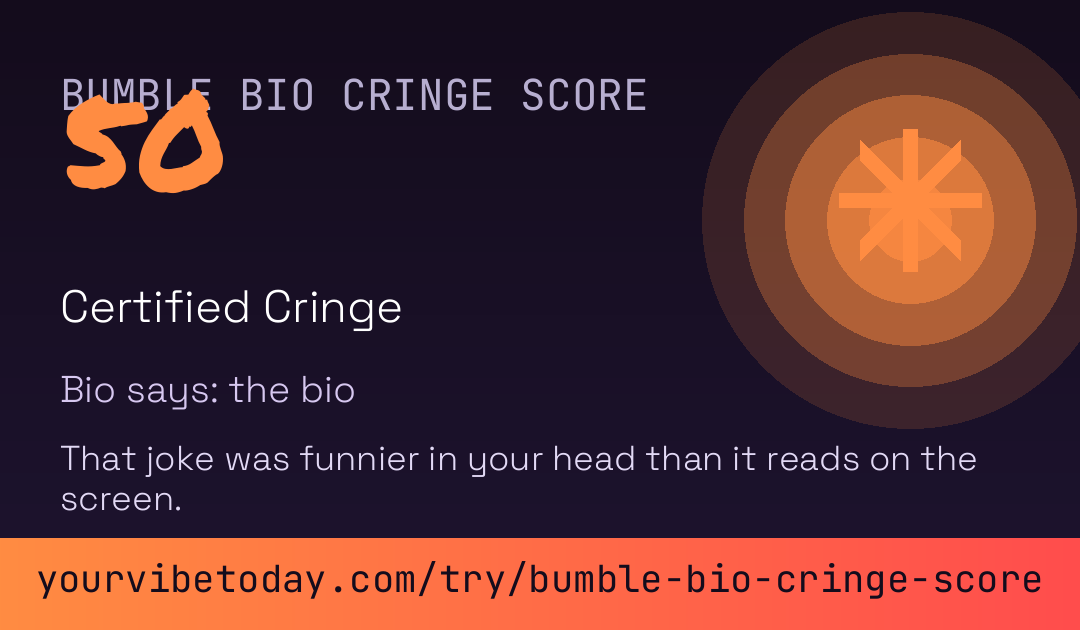 Bumble Bio Cringe Score card