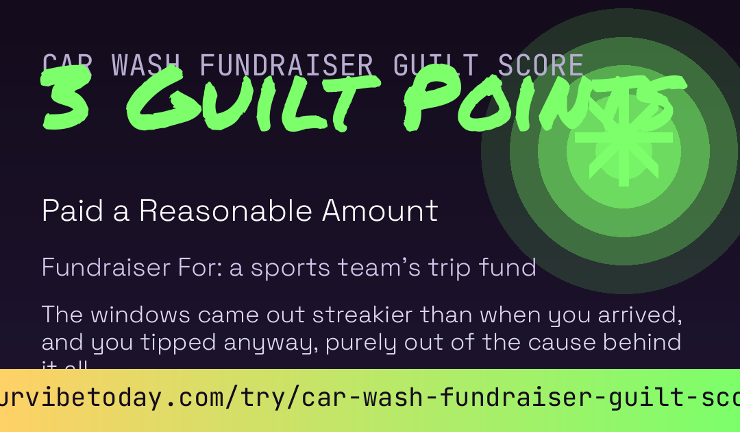 Car Wash Fundraiser Guilt Score card
