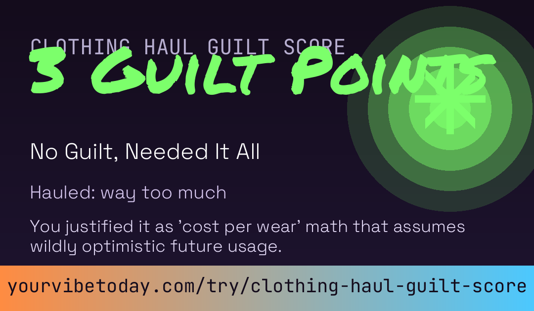 Clothing Haul Guilt Score card