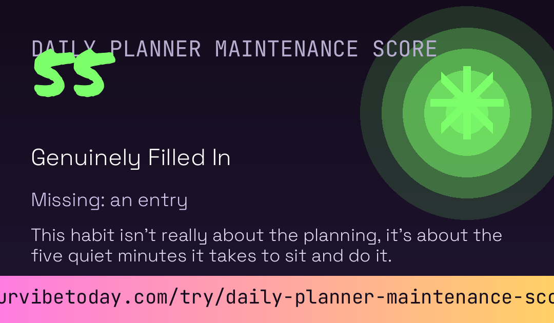Daily Planner Maintenance Score card