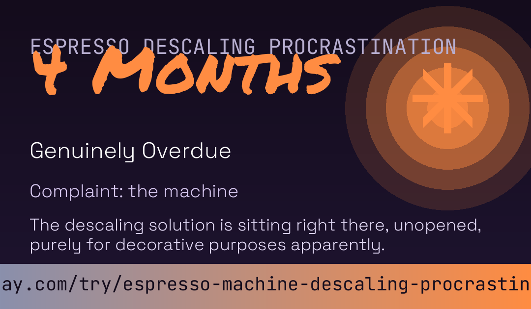 Espresso Machine Descaling Procrastination Score card