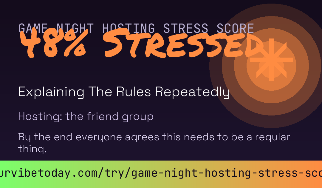 Game Night Hosting Stress Score card