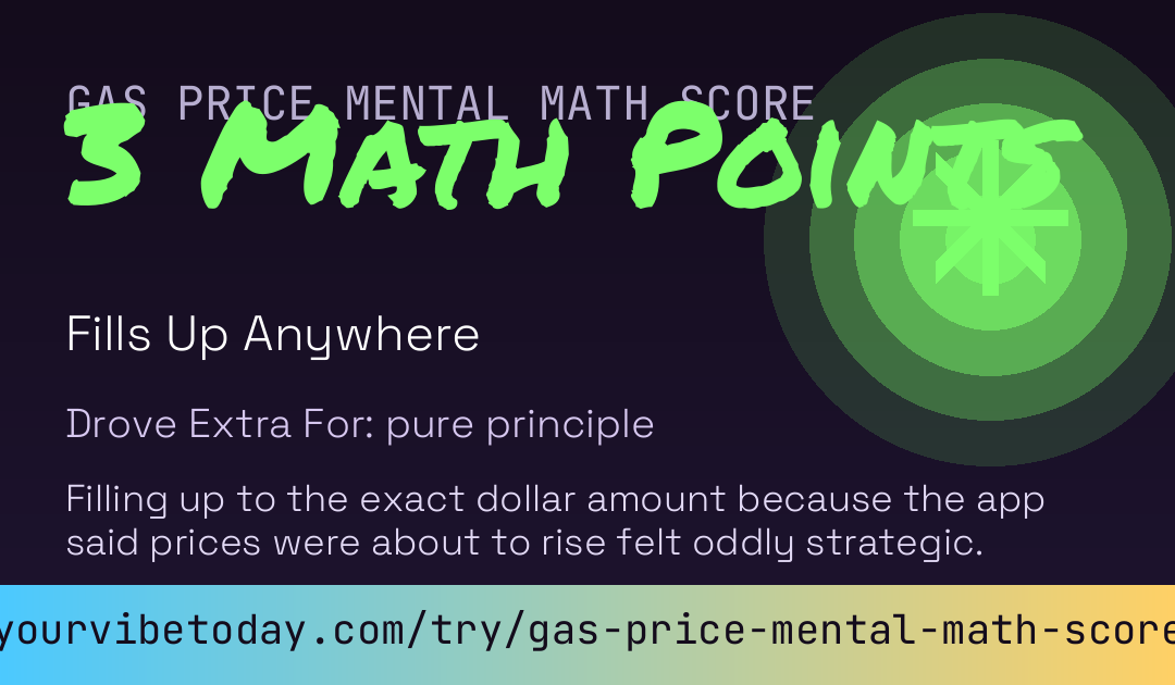 Gas Price Mental Math Score card