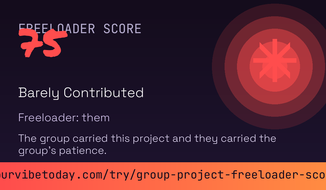 Group Project Freeloader Score card