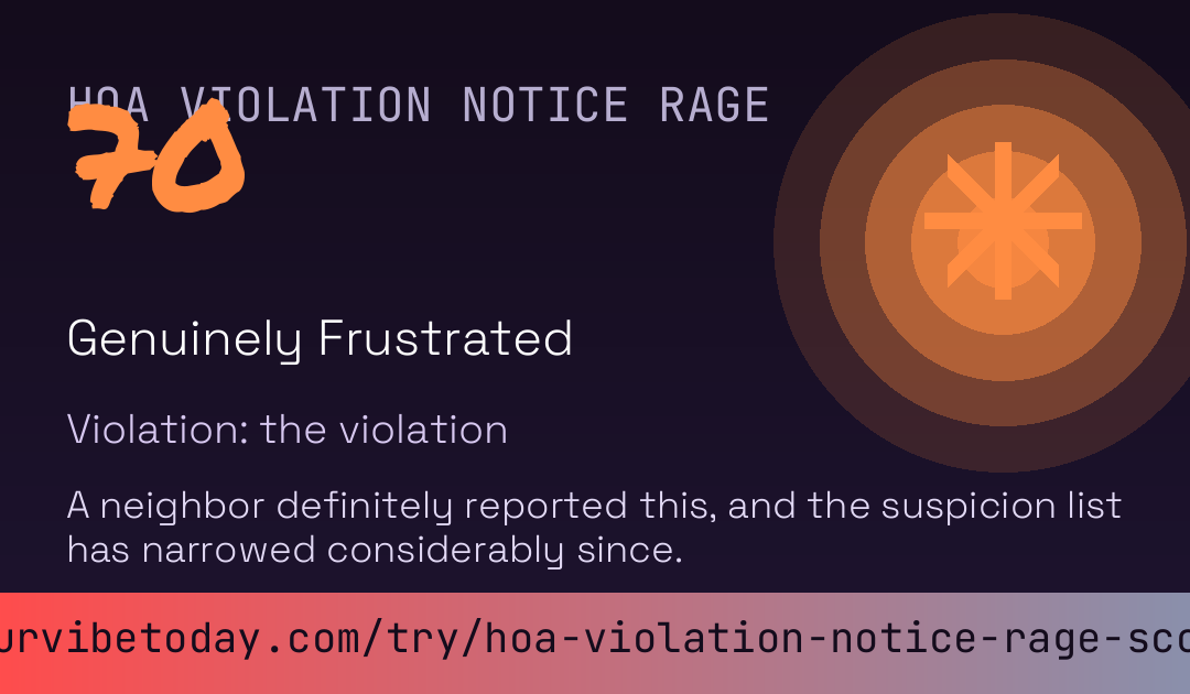 HOA Violation Notice Rage Score card