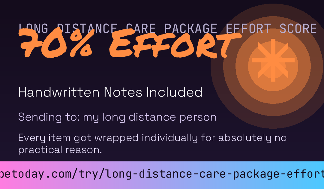 Long Distance Care Package Effort Score card