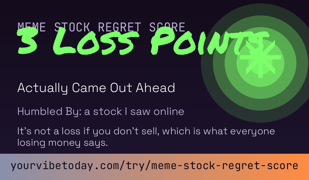 Meme Stock Regret Score card preview