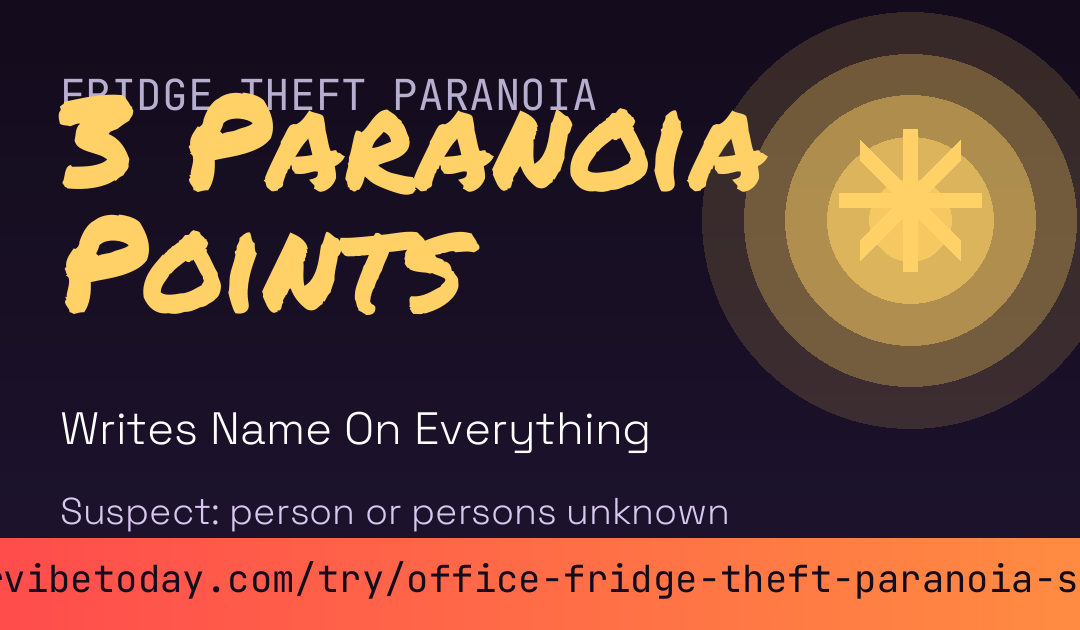 Office Fridge Theft Paranoia Score card