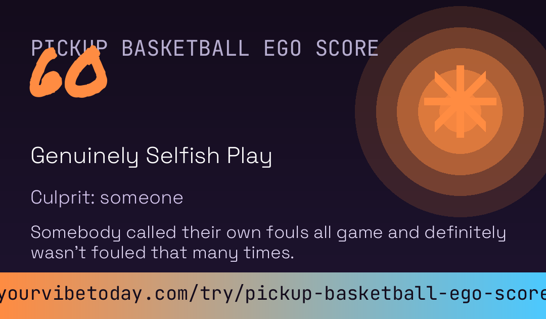Pickup Basketball Ego Score card