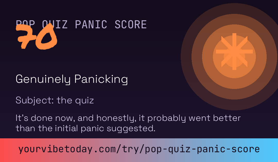 Pop Quiz Panic Score card