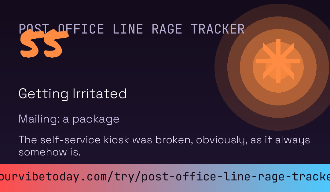 Post Office Line Rage Tracker card