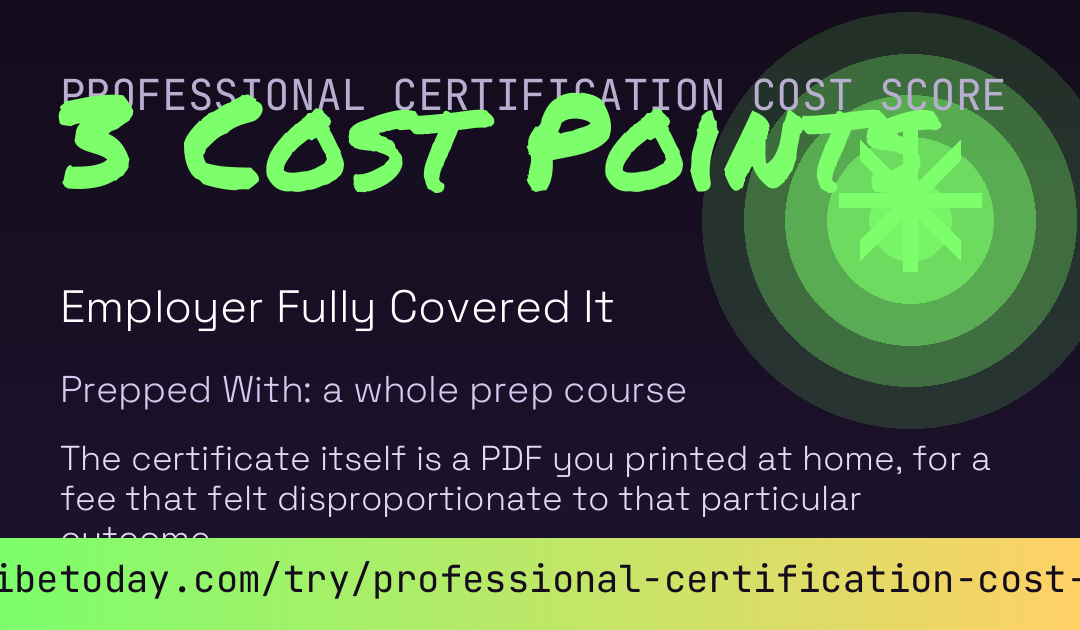 Professional Certification Cost Score card