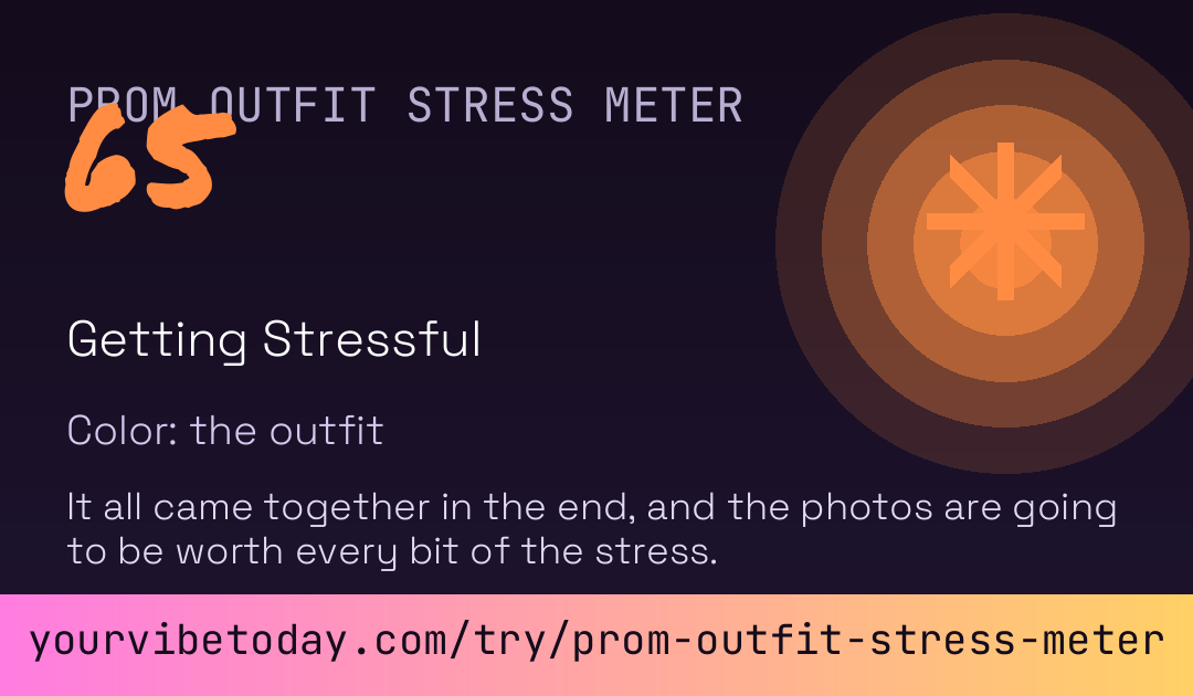 Prom Outfit Stress Meter card