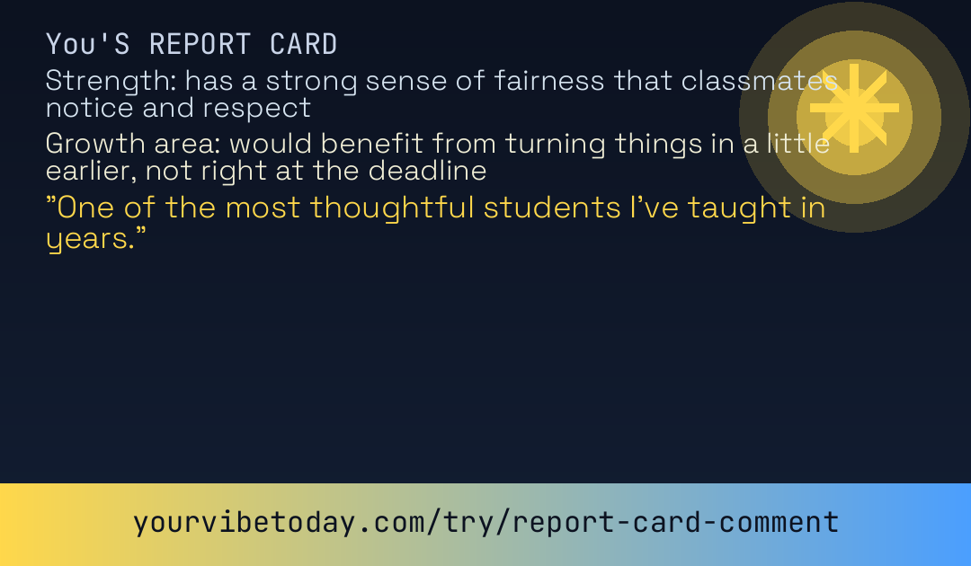 Report card comment card