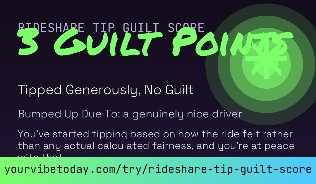 Rideshare Tip Guilt Score card
