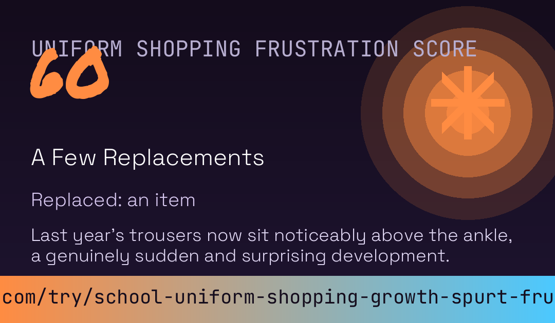 School Uniform Shopping Growth Spurt Frustration Score card preview