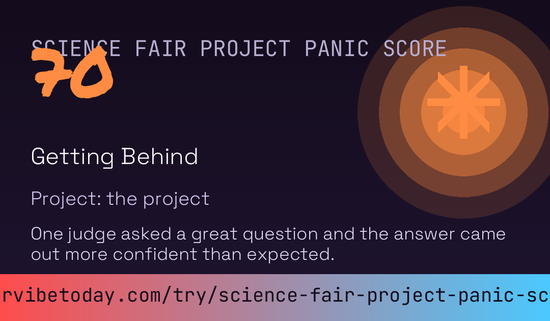 Science Fair Project Panic Score card