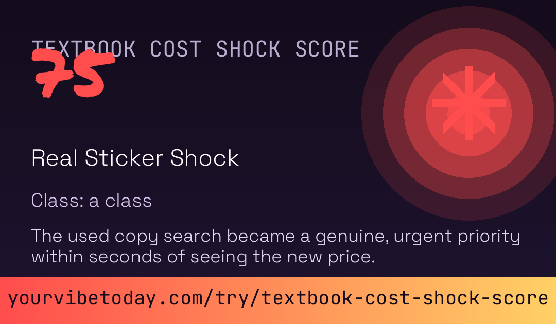 Textbook Cost Shock Score card preview