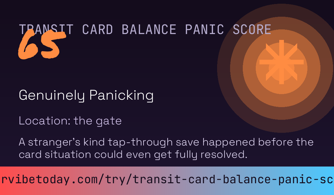 Transit Card Balance Panic Score card preview