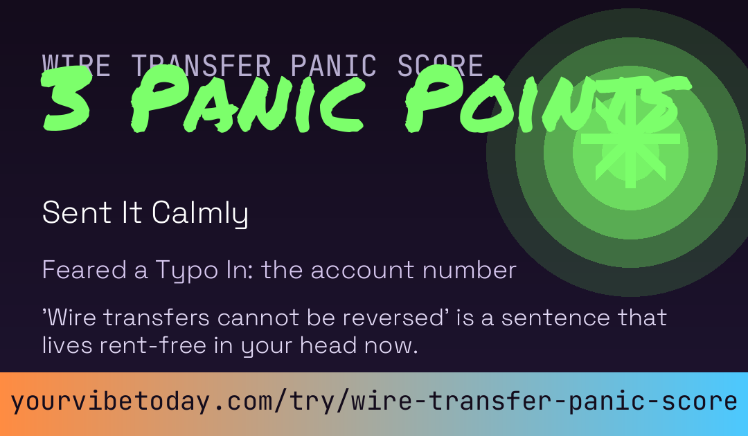Wire Transfer Panic Score card preview