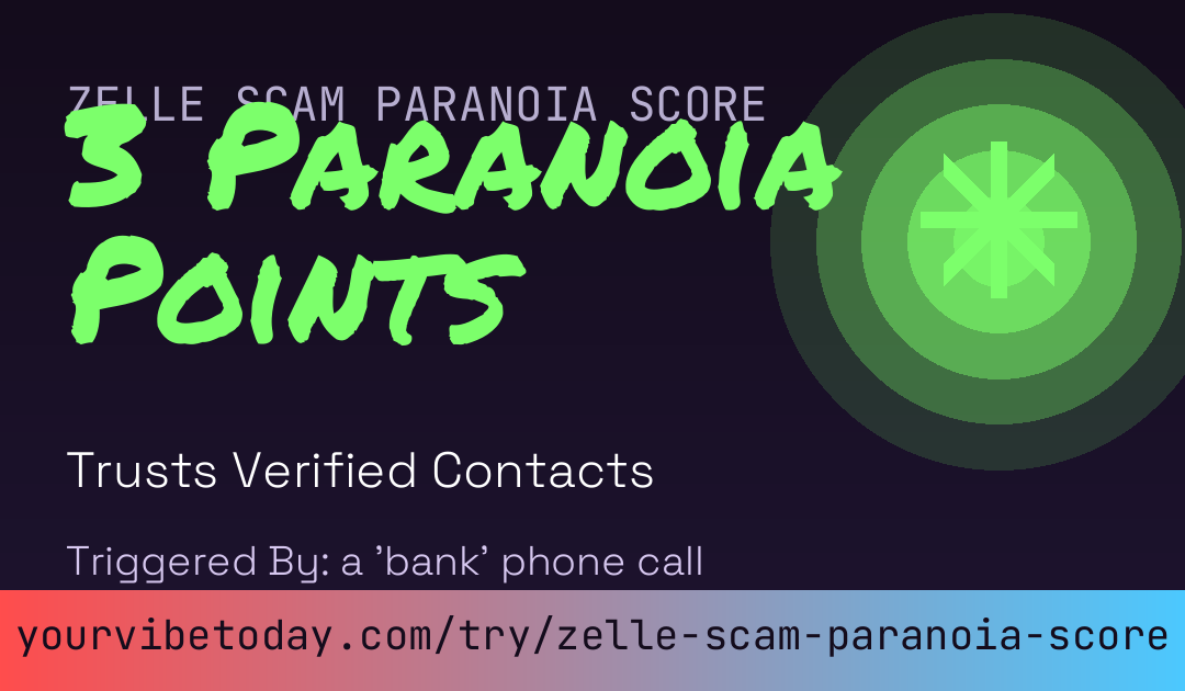 Zelle Scam Paranoia Score card preview